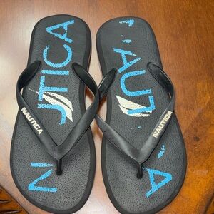 Nautica Black Flip Flops with Blue Logo